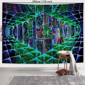 Neon Geometric Pattern Durable Decorative Tapestry, 1 Count Aesthetic Wall Hanging Decor, Polyester Tapestry for Bedroom Home Office Living Room Decor, Home Decor Accessories