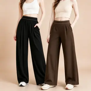 Women's Stretch High-Waisted Wide-Leg Outdoor Trousers - American Retro, Loose Straight-Tube, Smooth, Soft, Lightweight, Quick-Drying, Breathable