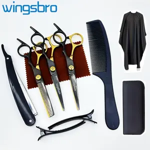 Complete Set of Professional Stainless Steel Scissors for Hair Cutting at Home, Featuring Sharp And Durable Flat Shears, a Razor Holder, a Cloth, And All Necessary Hairdressing Tools