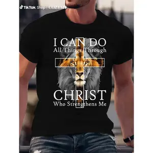 Vibe Wash Tee Store  Strong Lion With Cross Christian Faith Inspirational T-Shirt
