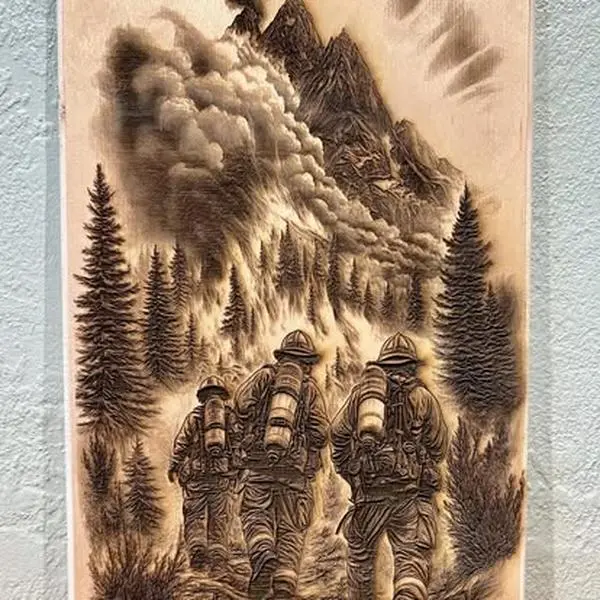 Mountain Fire - Wooden Laser Engraved Art