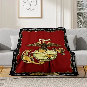 U.S. Marine Corps Emblem Pattern Blanket,Suitable for use in multiple scenarios, Air Conditioning Room Blanket   Cloud-like touch