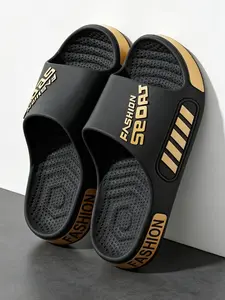 Unisex Sporty Letter Print Slide Slippers, Non-Slip Thick Sole, Casual Slides for Indoor Outdoor Beach Shower
