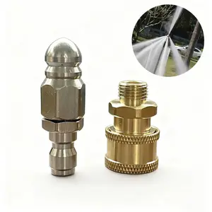 2 Pcs Pressure Washer Sewer Jetter Nozzle Kit Stainless Steel Rotating Button Nose Jet Nozzle with Different Model Pressure Drain Hose Spray Head for 1/4'' Quick Connector, 5000 Psi
