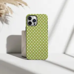 Green And Pink dots Phone Case Tough Cover, Retro sweet polka dots Phone Case