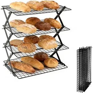 4-Tier Collapsible Cooling Rack with Adjustable 6 Setting Design, Stackable Wire Rack for Baking, Perfect for Cookies Baking, Ideal Baking Gift for Women - Black
