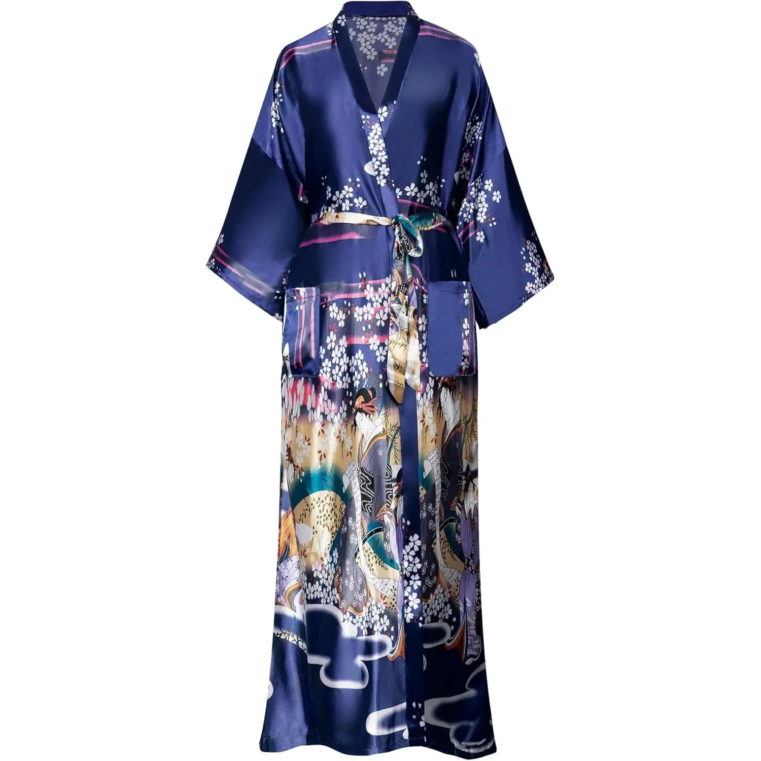 VintageClothing Women's Plus Size Satin Kimono Robes Long Floral Silky Loungewear Patterned Sleepwear Dressing Gown