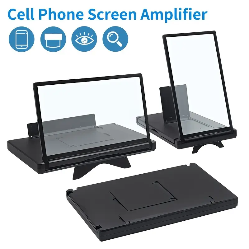 12-Inch Dual Screen Cellphone Amplifier with Pull-Out Integrated Stand, Ultra-Sharp Lens, Universal Phone Holder, Smartphone Video Rig for Streaming & Watch Party, Black Mount