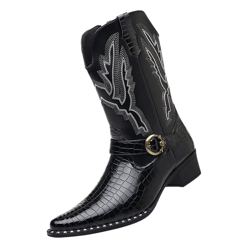 Men’s Western Cowboy Boots – Waterproof, Non-Slip, Pointed Toe, Mid-Height, Versatile for Commuting and Travel
