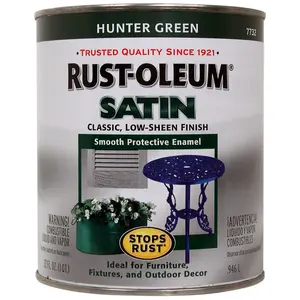 212 MAIN Hunter Green Satin Enamel Paint, 1 Qt Low Sheen Interior/Exterior Paint, Rustoleum 7732-502 Home Improvement Building Supply