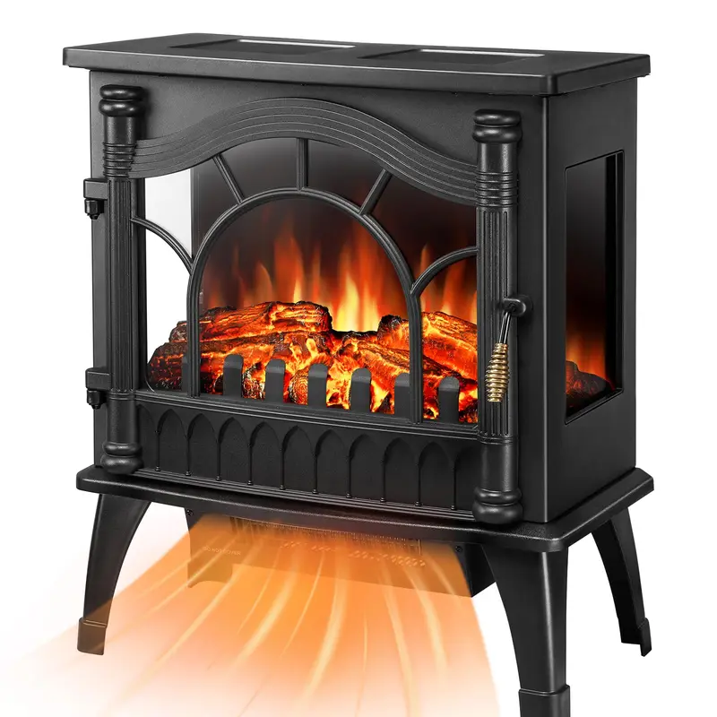 R.W.FLAME Freestanding Infrared Electric Fireplace Heater with Heating System, Steel Structure, 1000W/1500W Power, 3D Realistic Flame Effects, Adjustable Brightness, Custom Temperature Control, Overheating Safe Design for Room