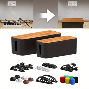 21pcs/ set Cable Management Box with 18 Cable Clips Set-Large & Medium & Small Wooden Style Cable Organizer Box to Hide Wires&Power Strips