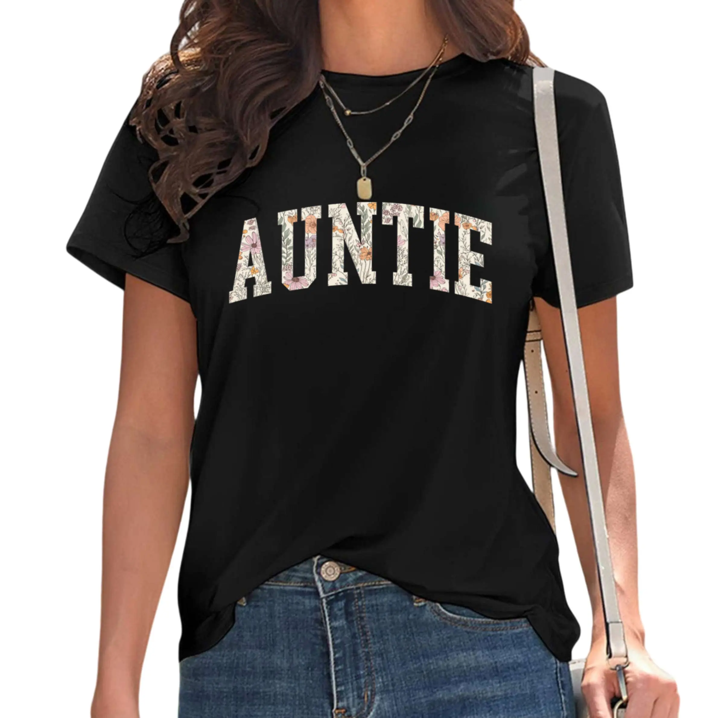 Auntie Shirts for Women: Aunt T-Shirt Auntie Letter Print Short Sleeve Tops