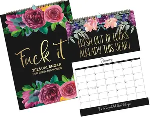 2026 Sarcastic Funny Wall Calendar, Monthly Hanging Planner with Swear Word Quotes, Adult Humor Office Decor, Novelty Gift for Women Men Coworkers