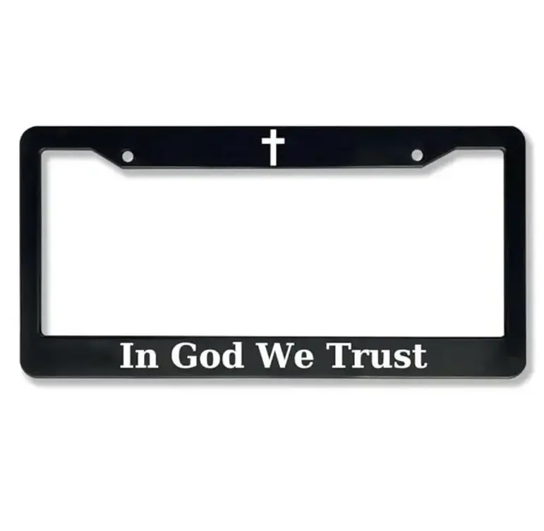 [Christian Patriotic Style] In God We Trust License Plate Frame, Faith Based Aluminum Car Tag Holder, Inspirational Christian Auto Accessory, Religious Vehicle Decor Gift