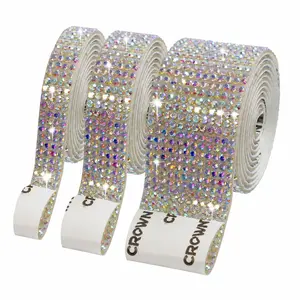 3 Rolls 3-Yard Self Adhesive Rhinestone Strip, 2mm Crystal Bling Ribbon Tape for DIY Crafts, Phone Case, Car Interior Decor, Party Crafts