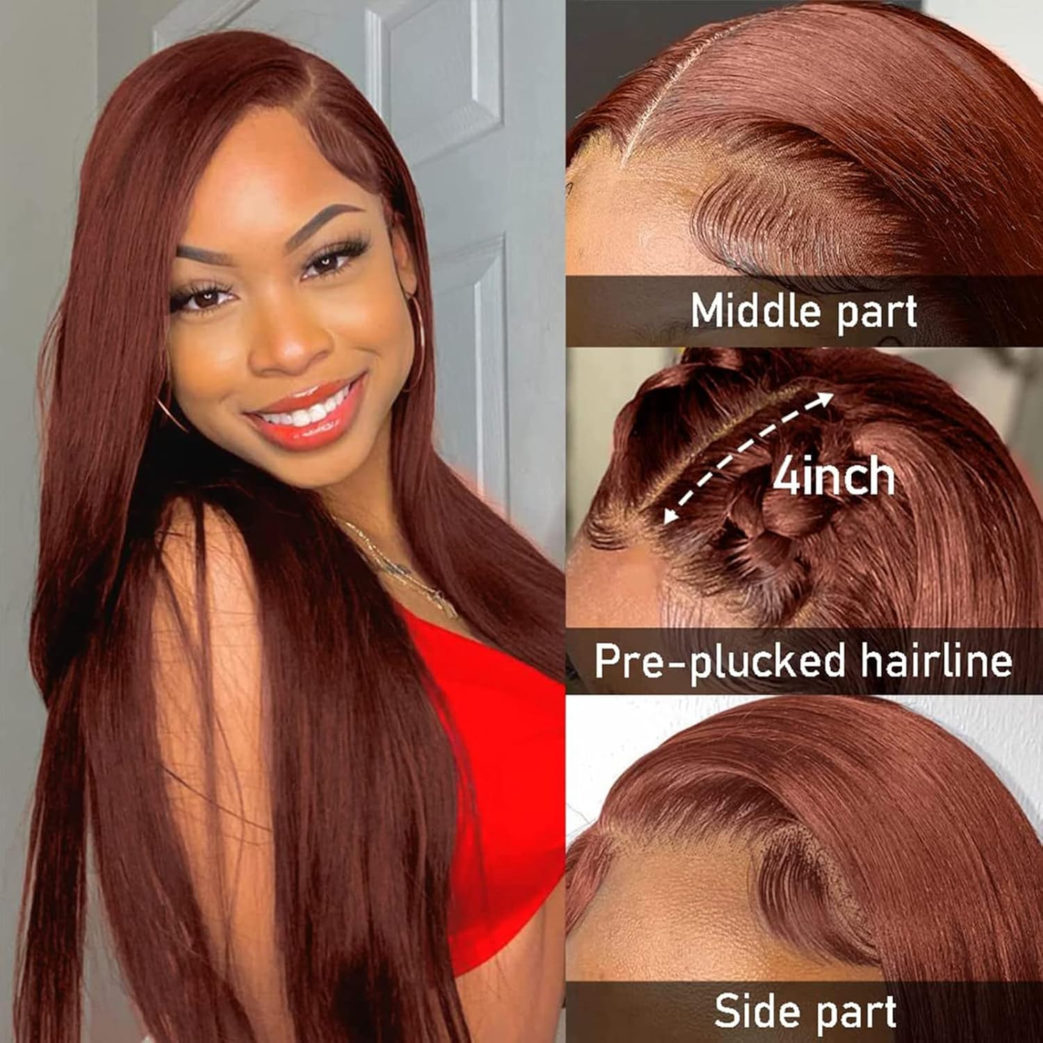 Burgundy Wig Human Hair Bone Straight 13x6 13x4 HD Transparent Lace Wig 99J Red Human Hair Wig Colored Reddish Brown Lace Frontal Wigs 180% Density Pre Plucked