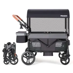 HARPPA Foldable 2 Seater Baby Stroller Wagon, UPF50+ Canopy & Mosquito Net, Stroller with Cup Holders & Stroage, All-Terrain Wheels, Adjustable Handle, Baby Items