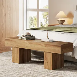 Tribesigns Farmhouse Wooden Bench 55" for Dining Room, Bedroom, Kitchen, Light Brown Entryway & End of Bed Tribesigns Farmhouse Wooden Bench 55" for Dining Room, Bedroom, Kitchen, Light Brown Entryway & End of Bed