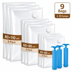 3-Pack Clear Vacuum Storage Bags with Hand Pump, Airtight Space Saver Compression Bags for Clothes, Comforters, Blankets & Bedding, Reusable Closet Organizer Bags for Dorm, Apartment, Travel, Moving & Seasonal Storage, XL/XXL/XXXL Sizes