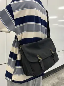 Men's Casual Plain Nylon Crossbody Bag, Fashionable Versatile Zipper Messenger for Daily Used, Casual Schoolbag for Travel, College, School, Outdoors, Sports, Multifunction Messenger Bag