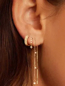 3-Layer Chain Drop Earrings for Women, Dangle Earrings, Hypoallergenic Copper Jewelry, Elegant Plain Design, Waterproof Fashion Gift Set