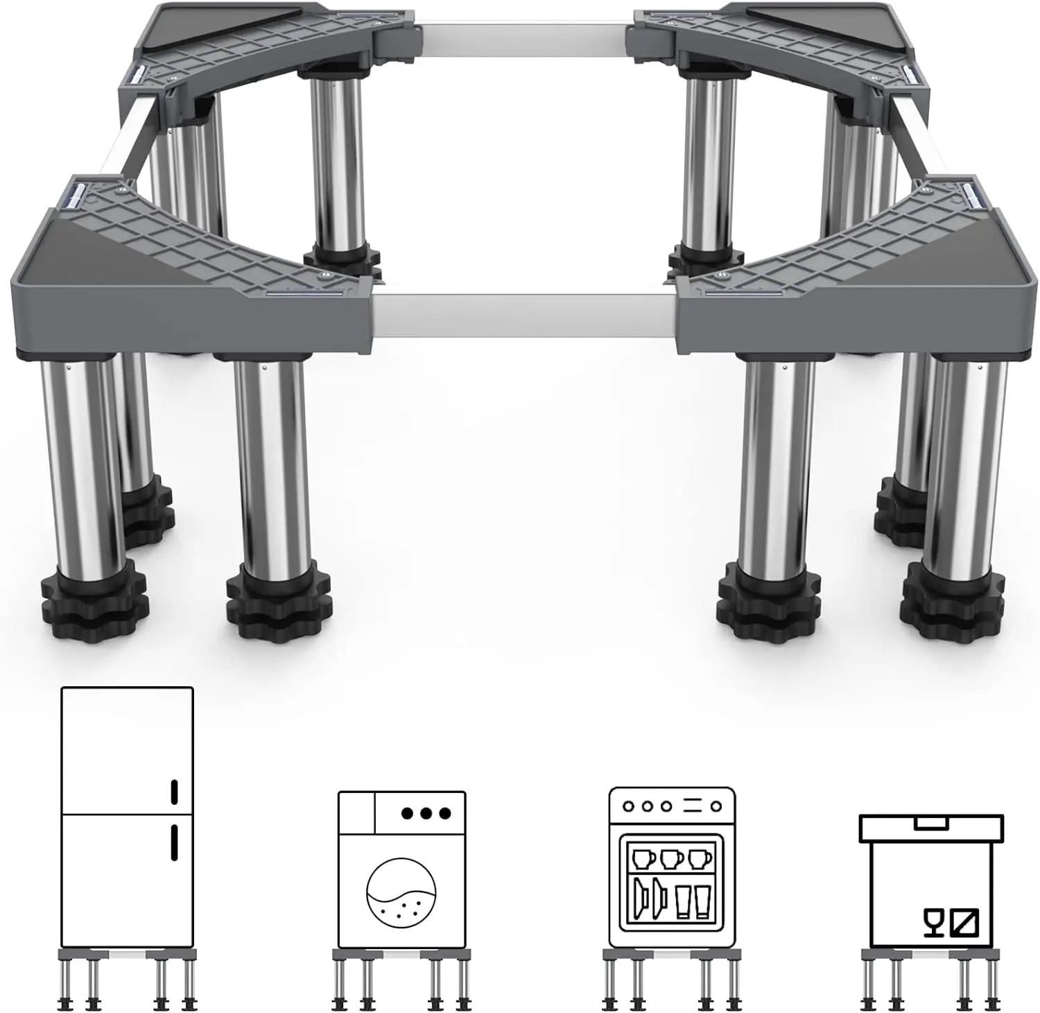 SEISSO Fridge Stand, 12 Feet Washing Machine Heavy Duty Base Stand, Adjustable Washer Pedestal, Max Load 1102.3 Lb Height 7.1-8.7Inches, Multi-Functional Base for Washer Dryer,Refrigerator (Grey)