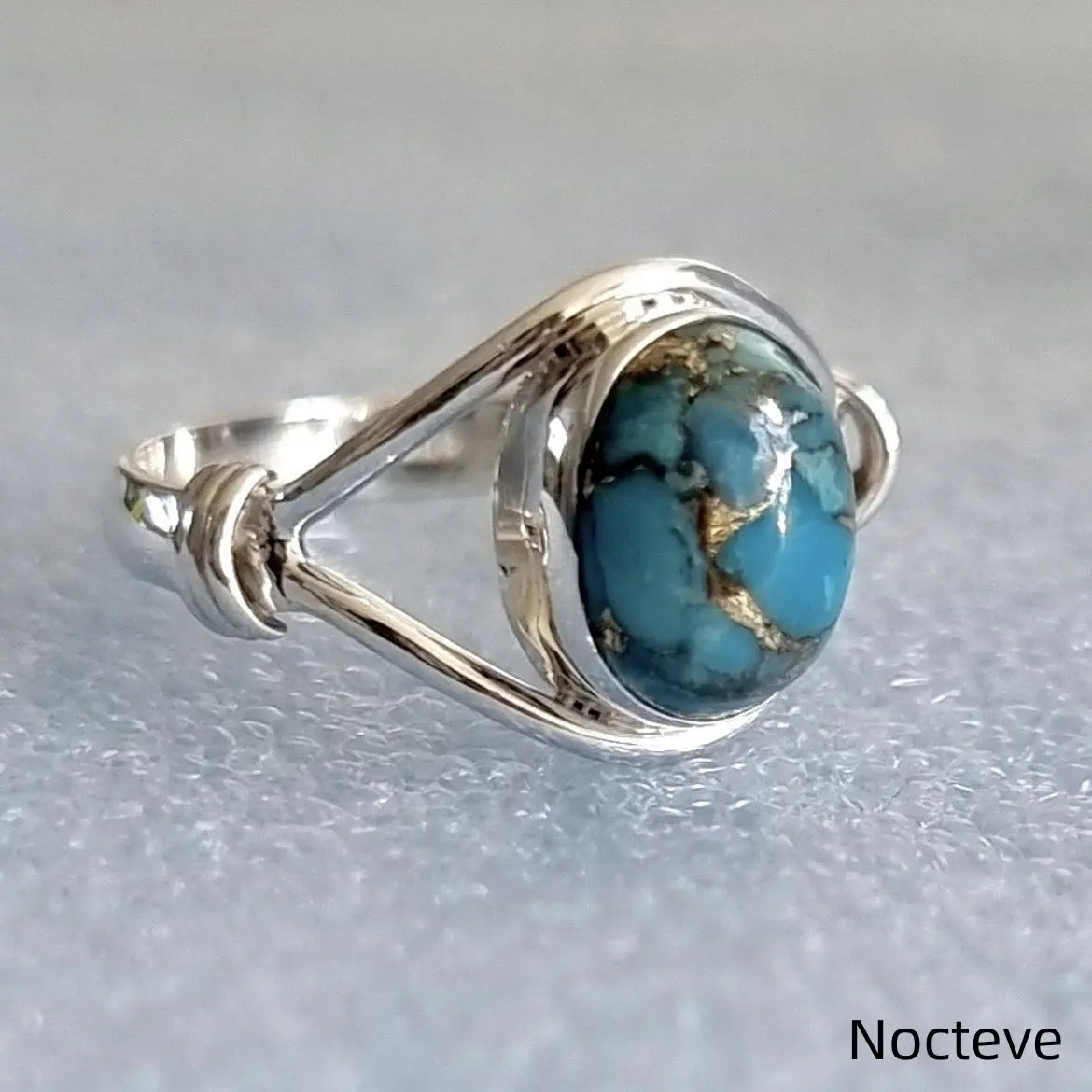 Women’s Minimal Handmade Cross Simulated Turquoise Base Alloy Ring, Boho Daily Casual Outdoor Jewelry Gathering & Soft Unique Feminine Lady Holiday Gift Wear