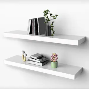 Floating Shelves for Wall,   Shelf, 30 inch Long, White Wooden Rustic Decor for Bathroom Kitchen Bedroom, Hanging Mounted Invisible Bracket, Set of 2