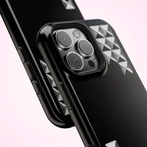 Chic Edgy Black Faux Stud 2D Print Minimalist Aesthetic Shockproof Tough Phone Case for iPhone 11 12 13 14 15 16 17 Pro Max Plus