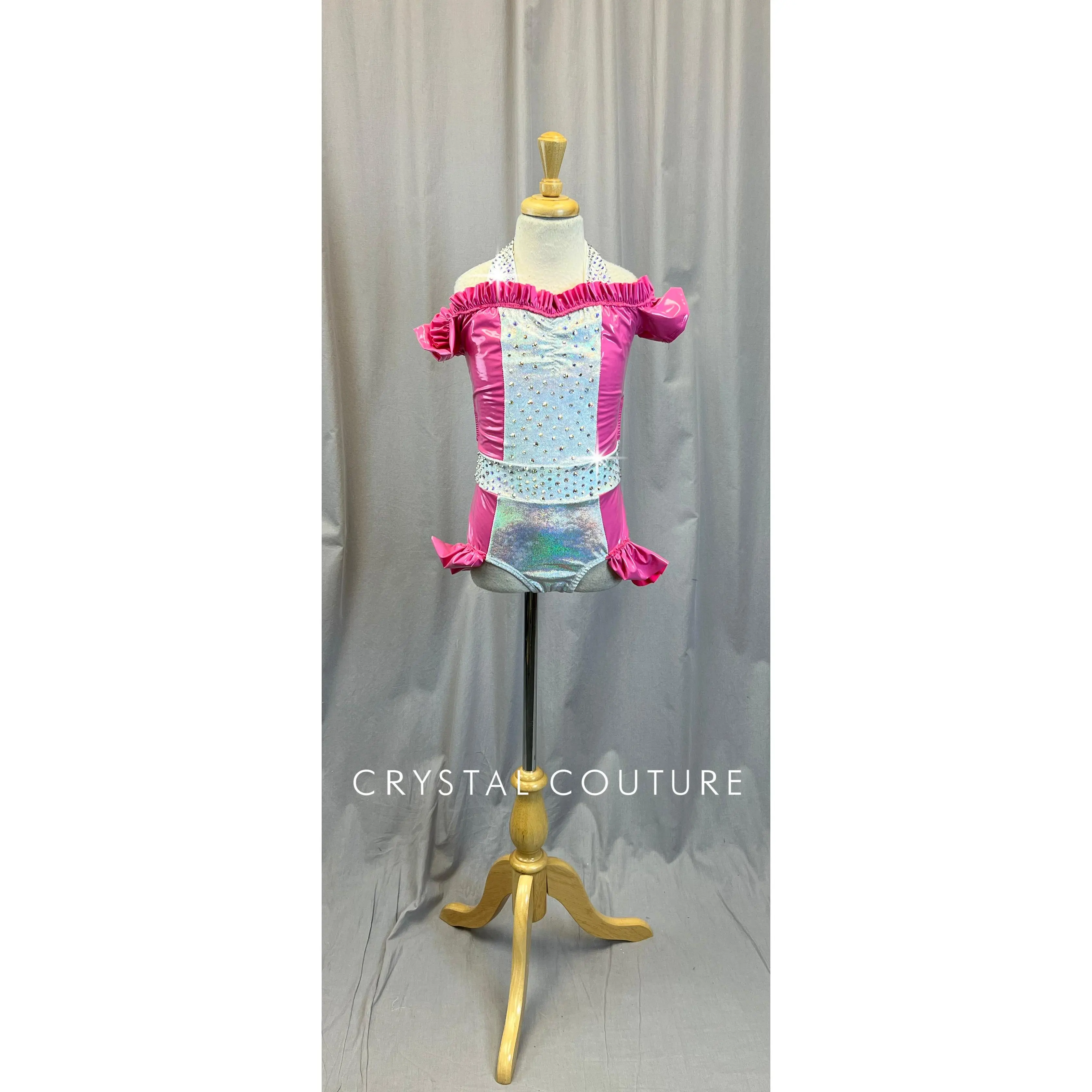 Pink Latex and Holographic Silver Leotard