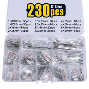 230Pcs Cotter Pin Assortment Kit J - Stainless Steel 12 Sizes Cotter Pin Set for Hitch Pin Lock Systems