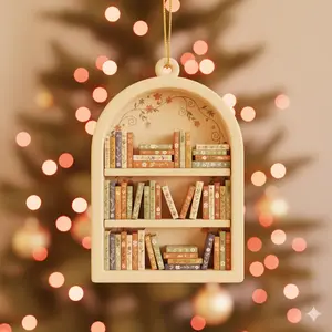 Handcrafted Wooden Bookshelf Ornament for Christmas Tree Vintage Style Book Stack