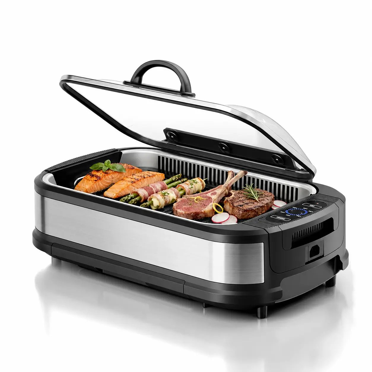 Kismile Smokeless Indoor Grill, 1500W Electric Indoor Grill for Korean BBQ with 6-Level Temp Control, Removable Glass Lid, Non-Stick Grill Plate, Turbo Smoke Extractor, Auto Shut Off & Dishwasher Safe