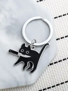 Stainless Steel Cute Cat Design Keychain, Stylish Keychain, Trendy Cute Keychain, Durable Anti-Lost Waist Hanging Accessory for Men & Women, Perfect Gift Idea, Halloween