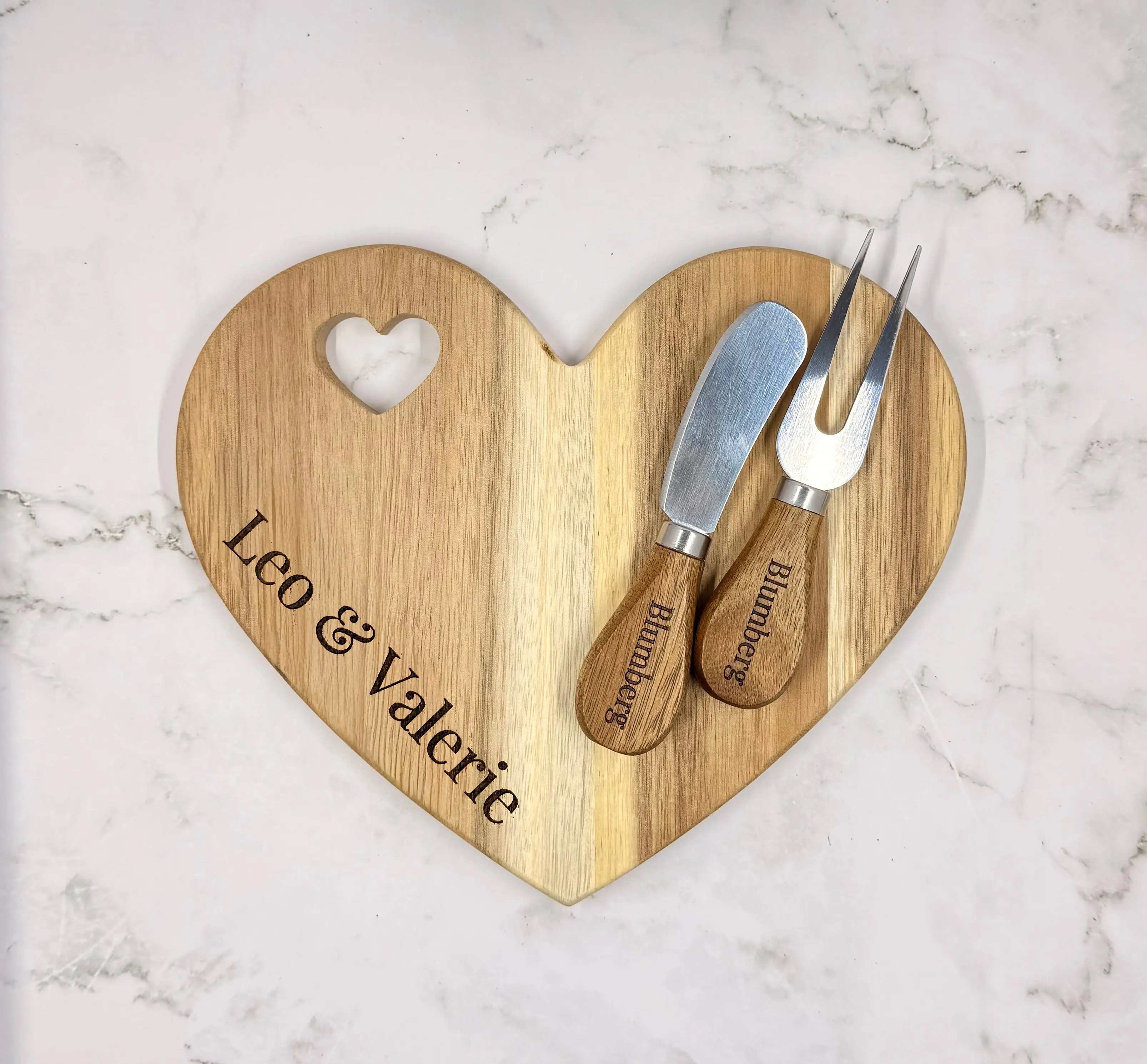 Engraved Heart Charcuterie Board with Knife, Personalized Wedding Keepsake