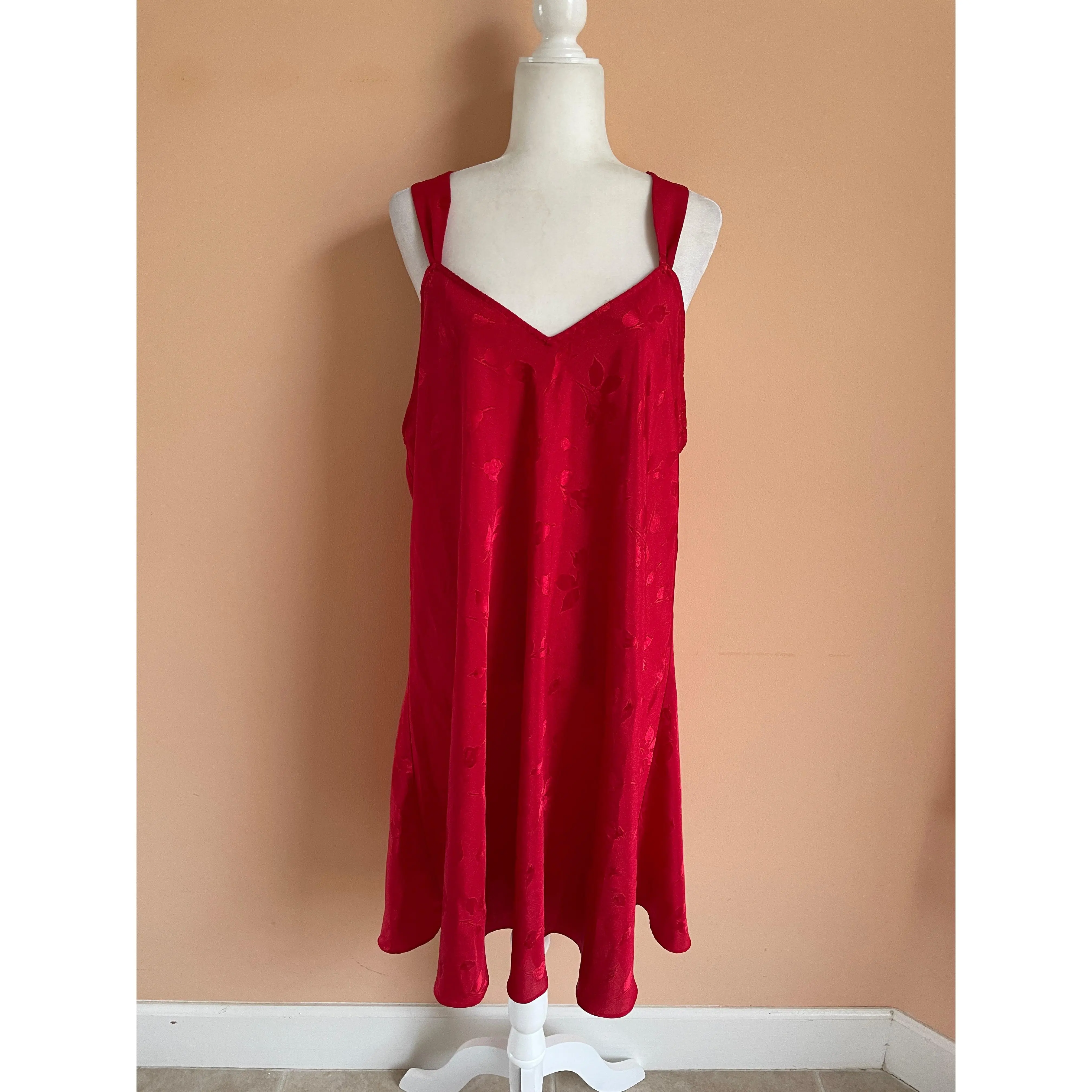 2000s Floral Design Red Lounge Lingerie Nightgown X/L