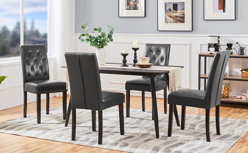 Yaheetech Faux Leather Dining Chairs, Button Tufted Dining Room Chairs with Rubber Wood Legs, Mid-Century Accent Dinner Chair for Living Room/Kitchen