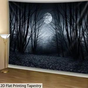1pc - Horror Moonlit Forest Tapestry - Extra Large 126x94.5 Inch Gothic Bedroom Decor - Dark Blue & Black Night Scene - No Electricity Needed - Easy Hang Indoor Wall Hanging for Living Room, Office - Spooky Home Decoration - Durable Polyester Fabric - Per