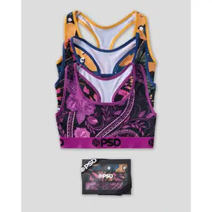 PSD Women's Holiday Mood Racerback Sports Bra 3-Pack- Cute and Comfortable Premium Modal Fabric