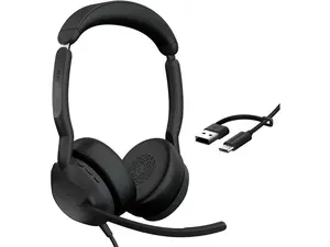 Jabra Evolve2 50 Wired Dual-Ear Headset - Noise Cancelling Headphones, Bluetooth Headset for Work with Noise Cancelling Microphones, Goes with Online Meeting Platforms Like Microsoft Teams, Black