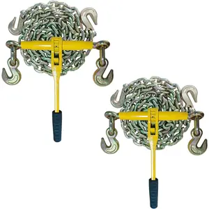2 Pack 3/8"-1/2"Chain and Binder Kit with 2 Grab Hooks,9200 lbs Working Load Limit,10Ft G80 Chains Load Limit and Adjustable Length,Heavy Duty Ratchet Binders for , Tie Down, Hauling, Towing