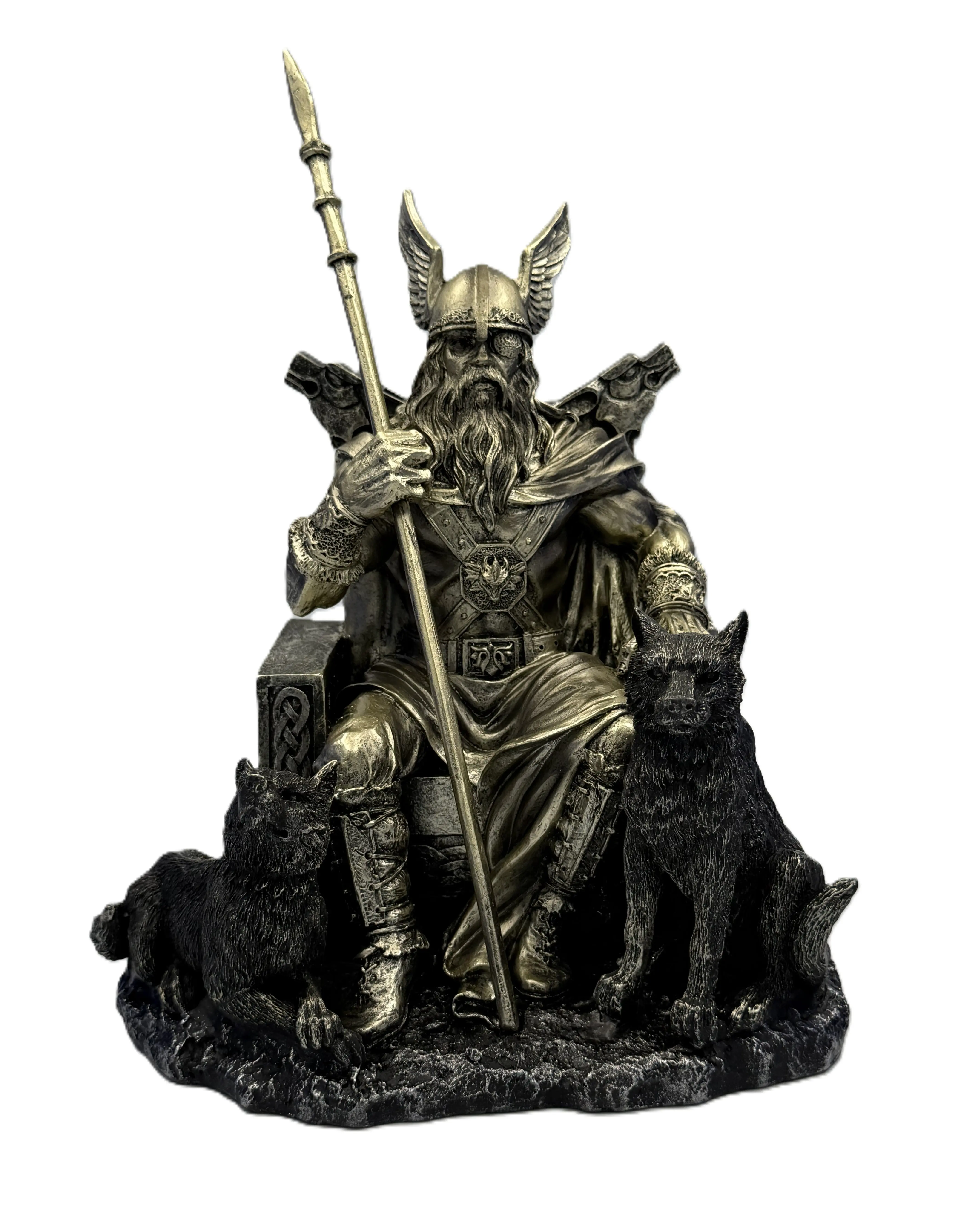 Odin Statue with Wolves – Cold Cast Bronze Norse Mythology Collectible