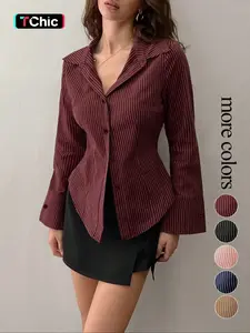 Women's All Over Striped Print Button Front Shirt  Blouse,,Casual Long Sleeve Top for Spring & Fall,Ladies Clothes for Daily Wear, Casual Business Top