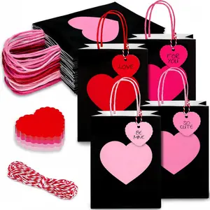 10/12pcs High-Quality Kraft Paper Gift Bags, Heart Sticker Gift Bags, Includes Handle Bag + Tag + Rope, Party Gifts for Valentine's Day, Wedding, Christmas