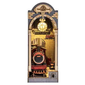 Rolife Time Travel Book Nook Kits for Adults Diy Miniature Kit with LED Light for Desk Library Bookshelf Decoration 3D Wooden Puzzle Booknook Model Kits for Adults