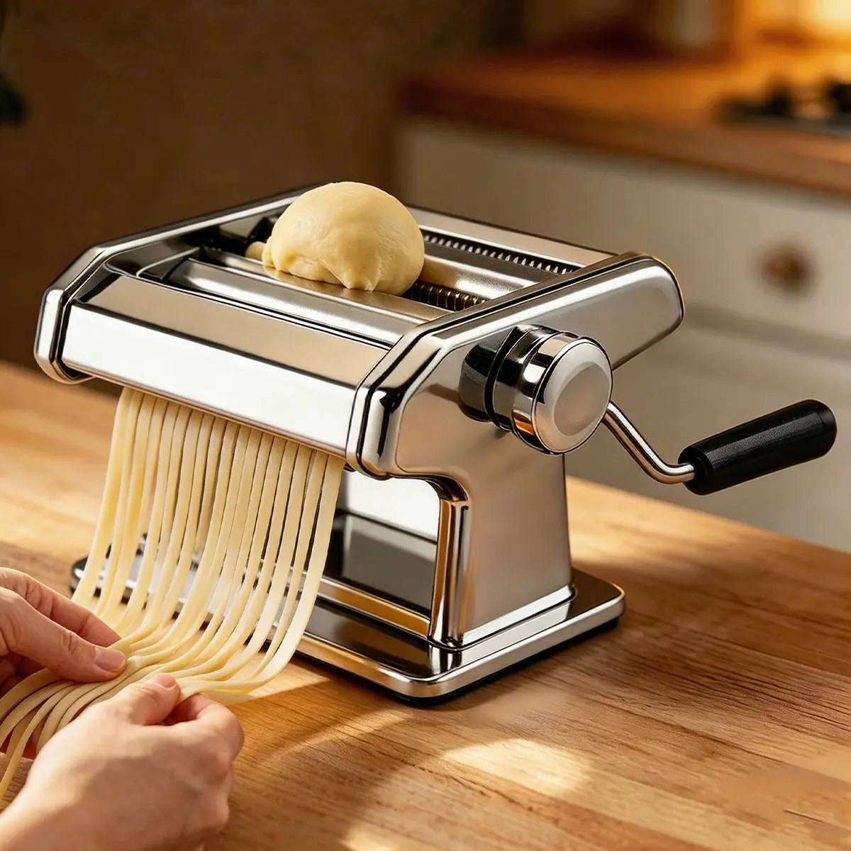Homemade Solid Manual Pasta Maker - 9 Adjustable Thickness Settings, Stainless Steel Cutter for Spaghetti, Fettuccine, Lasagna, Stable Durable Home Kitchen Tool for Dumpling Wrappers