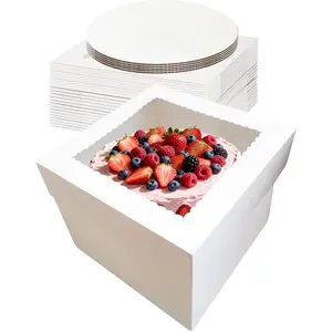 5 Pack Cake Boxes,10x10x8 Inch Tall Cake Box with Cake Boards 10",Disposable Cake Containers with ,White Bakery Boxes with Large Window,for Layer Cakes,Pies,Donuts,Cookies,Wedding,Birthday,Party