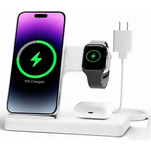 Charger Stand  Station: 3 in 1 Charger Stand Multiple Devices for  -  17 16e 16 15 14 Pro Max 13 12 - Watch 11 10 9 8 7 6 5 4 3 2 SE and Ultra Series-Airpods 4 3 Pro, White