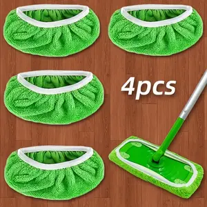 Reusable Mop Pads Set of 4, Washable & Durable, High Absorbency for Flat Mop Wet Dry Cleaning, Polyester Fiber with Edges